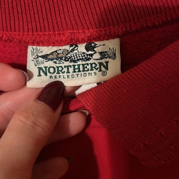 Vintage Northern Reflections Holiday Collard Sweatshirt Women's Embroidered Red - Picture 3 of 6